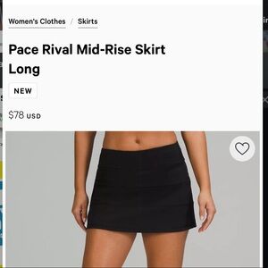 Lululemon Athletica Pace Rival Mid Rise Skort, Size 4 Black, Cute!